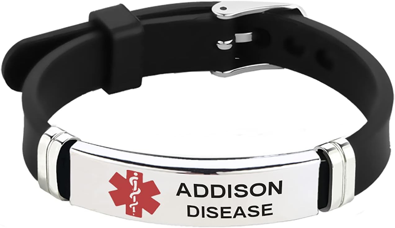 TGLSTGLS Red Medical Alert ID Bracelet for Women Men's Emergency First Aid Health Alert Laser Engraved Satinless Steel Adjustable Silicone Wristband Bracelets