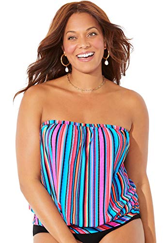 Swimsuits For All Women's Bandeau Blouson Tankini Top (Plus