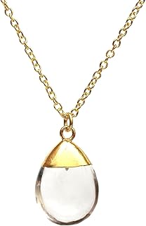 Gempires Natural Clear Quartz Pendant Necklace, Pear Crystal Necklace, Healing Necklace for Women, Gift for Her, 16 + 2 Inch Adjustable 14k Gold Plated Chain