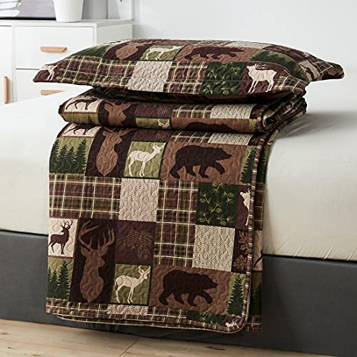 Oliven Reversible Lodge Plaid Bedding Moose Bear Quilt Full/Queen Size Rustic Bedspread Cabin Coverlet Wildlife Forest Daybed Cover Summer Lightweight Bed Cover Pillow Shams thumb #6