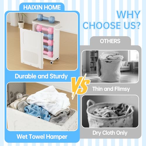 Image of HAIXIN HOME Slim Laundry Hamper with Lid, 50L Plastic Tall Laundry Basket with Wheels, Compact Size for Narrow Space, Rolling Laundry Cart with Handle for Easy Transport to Laundry Room (2 Pack)