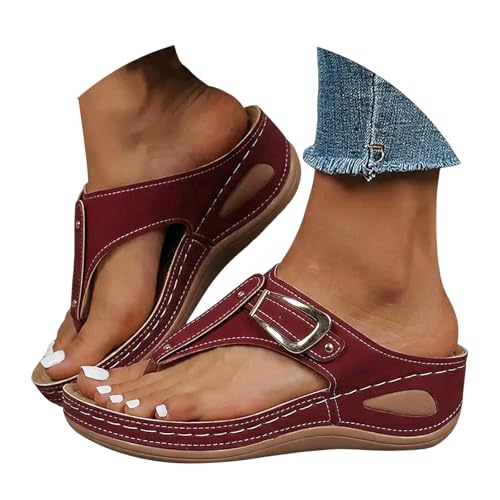 Tongs Pour Femmes Ville Orthopédiques Comfy Sandale Ete Talon Compensé Pantoufle Avec Support Tong Mode Rétro De Loisirs Claquettes Flip Flop De Plage Intérieure Ou...