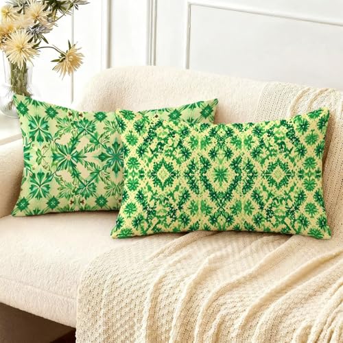 Housse coussin 50x80cm géométrique taie oreiller canapé imperméable lot de 2 vert - 3