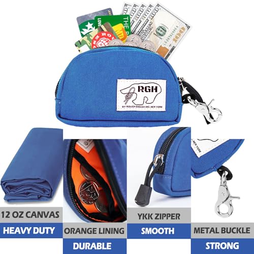Rough Enough Small Coin Purse and Card Holder with Clip – Waterproof Canvas & YKK Zipper – Compact Organizer for Earbuds, Cards, Cash (Blue)4