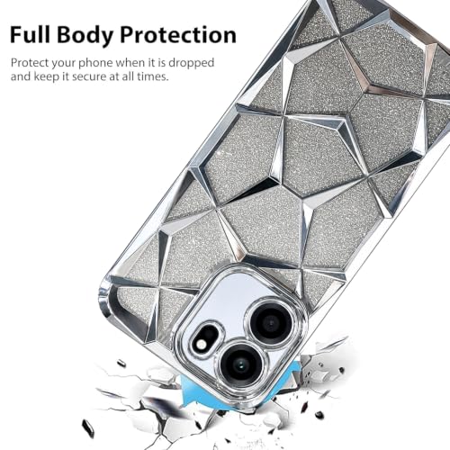 Image of VONZEE Gradient Glitter Case for Oneplus Nord Ce6, Luxury Electroplated 3D Cube, Diamond Bling Shiny Soft TPU Clear Shockproof Women Girls Protective Phone Cover (Silver)