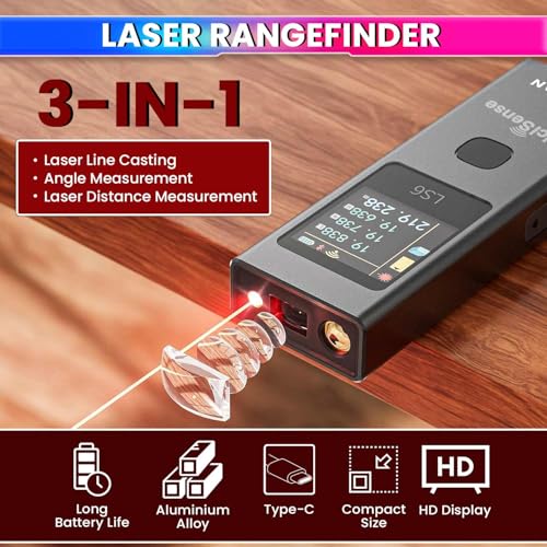 Image of amiciSense 3-in-1 Laser Distance Meter - 19 Modes for Distance, Area, and Volume Measurement, Type-C Rechargeable with Auto-Off and Color Display
