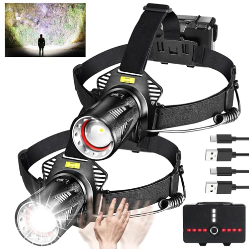 Aikertec LED Headlamp Rechargeable, Bright Headlamp for Adults, with Motion Sensor, 7 Modes, Zoom, Head lamp Battery Powered, Flashlight for Hardhat, Running