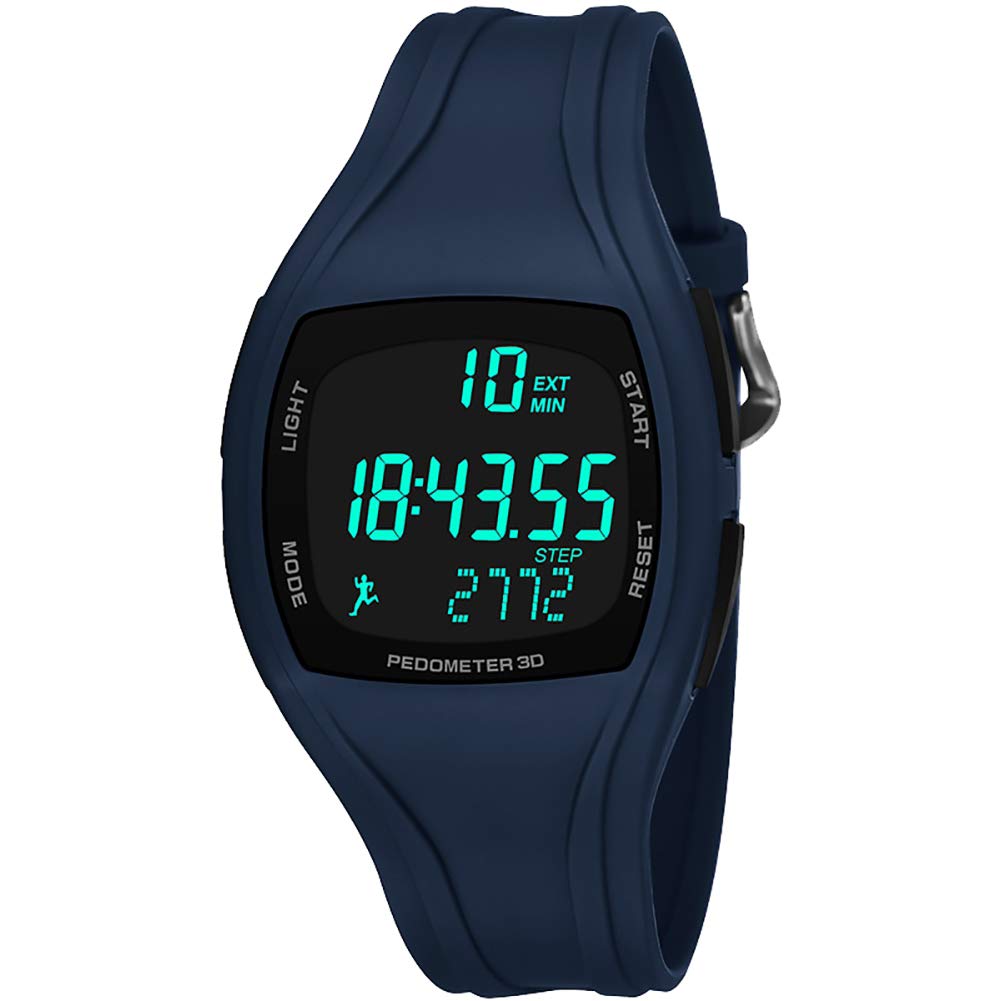 Austinstore 3D Pedometer Alarm Chronograph Multifunction Men Digital Wrist Watch Waterproof - Navy Blue