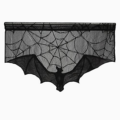 Meaning4 Halloween Lace Valance Short Curtain Topper for Kitchen Window Black Spooky Decorate Semi-Sheer Curtain Fabric Polyester Rod Pocket 37