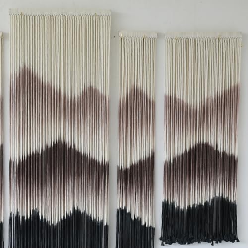 Image of IOWER Large Macrame Wall Hanging Mountain Handmade Brown Dip-Dyed Boho Wall Decor 5Pcs Art Wall Decor for Bedroom Living Room Fiber Art Tapestry