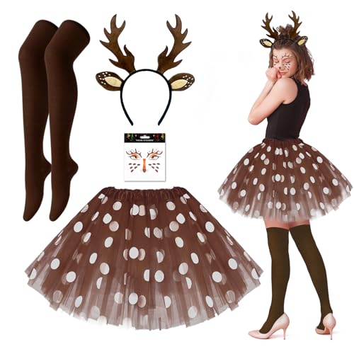 ChicOasis Reh Kostüm Damen, 4er Hirsch Kostüm Reh Haarreif mit Braun...
