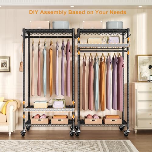 FUTASSI P6 Medium Rolling Clothes Rack Heavy Duty, Clothing Racks for Hanging Clothes, Freestanding Garment Rack with Wheels, Portable Closet Rack Max Load 370 LBS, 30''W x 14''D x 77.6''H, Black by FUTASSI - Image 5