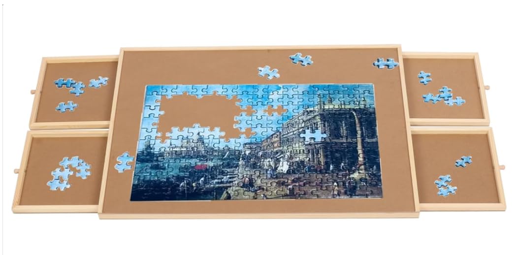 petour Jigsaw Puzzle Board, 1000 Pieces Portable Puzzle Table with 4 Drawers, 75 x 55 cm Wooden Jigsaw Tray Board with Non-Slip Surface, Puzzle Accessories and Storage for Puzzle Lovers, Adults Kids