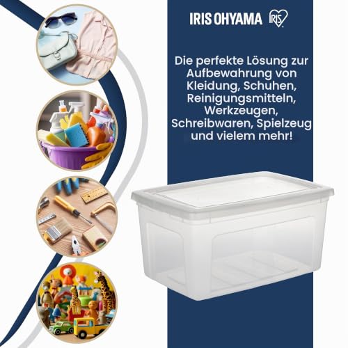 Iris Ohyama, Mehrzweck-Aufbewahrungsbox, 50L, 3er-Set, einfaches Verschließen, stapelbar, aus transparentem Kunststoff, für Kleidung… – Ansicht 5