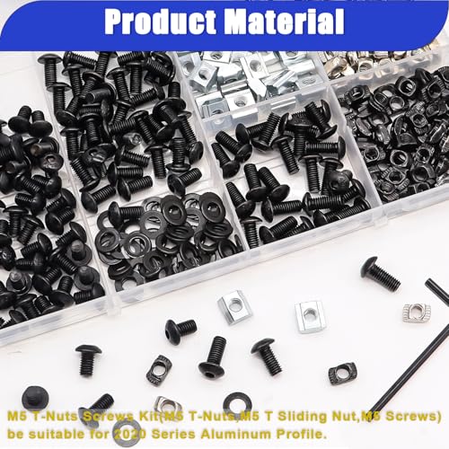 taiss 275pcs m5 t-nuts screws assortment kit for 2020 series aluminum extrusiont sliding nutbutton head socket cap head bolts and nut amp washers for mlok screws and nuts replacement with wrench