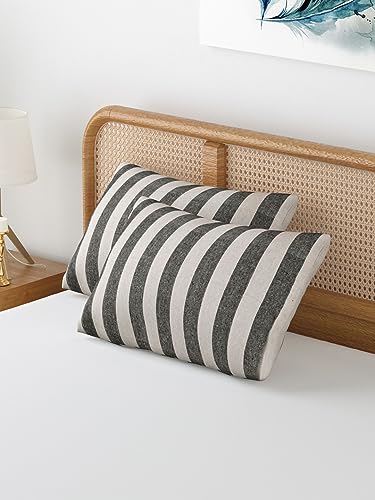 Image of 180 TC Pillow Cover Set of 2 | Pillow Cover Cotton 100% | Pillow Cover Set of 2 King Size | Wrinkle Free & Fade Resistance | Striped Pattern | Standard Size | All Season Use (Hit Grey)