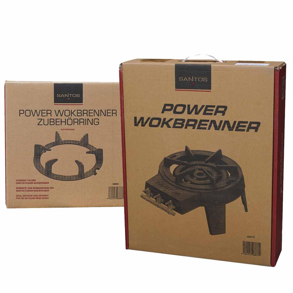 SANTOS Power Wokbrenner Gas – 11 kW Wok Kocher aus Gusseisen mit Wokring & Flachring – Gaskocher für Outdoor Küche, Garten, Camping & BBQ - Gasbrenner zum Kochen - Hockerkocher Gas - Profi Wok Brenner