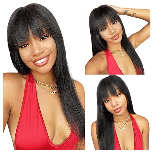Human Hair Wig With Bangs .Non Straight Lace Front Wig With Bangs Human Hair for Black Women Brazilian Virgin 10A Grade Glueless Human Hair Wig Natural Black (18 Inches 150% Density)