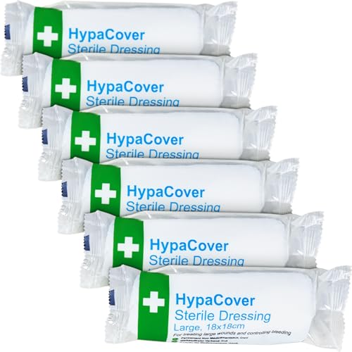 Safety First Aid Group HypaCover Pack of 6 Sterile Dressing Bandages Large 18cm x 18cm Dressing Pad with Bandage