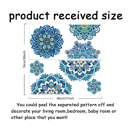 SUPERDANT Blue Mandala Wall Decal Vinyl Wall Decals Boho Mandala Pattern Wall Sticker Mandala Figure Wall Stickers Headboard Wall Decoration for Bedroom Living Room Yoga - Image 2