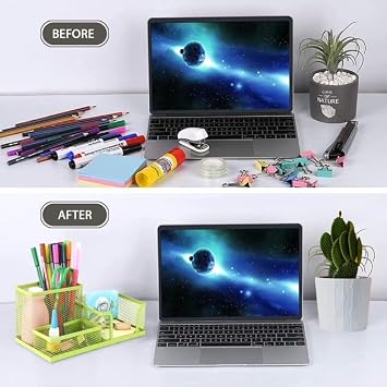 GREEN Metal Mesh 3 Compartment Desk Organizer Pencil Holder