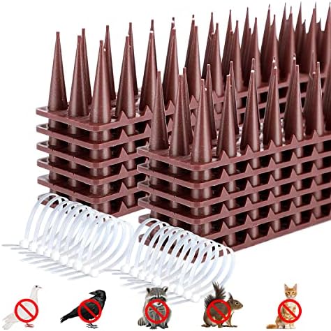12-Pack Pigeons Bird Spikes for Outside with 20 Cable Ties, Birds Deterrent Spikes for Pigeons and Other Small Birds, Squirrel Spikes Keeping Raccoon Cats Away from Fence Roof Mailbox Brown