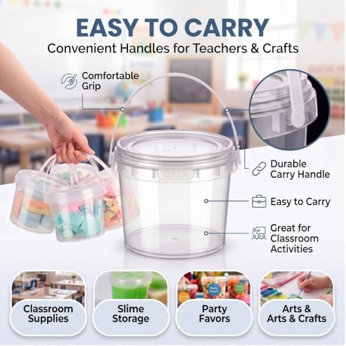 Image of Maxcheck 50 Pcs Containers Bulk with Lids and Handles Clear Plastic Storage Bucket Containers Mini Storage Case for DIY Party Art Craft Pigment Dough Cotton Candy Lotion Small Tools (16oz,Clear)