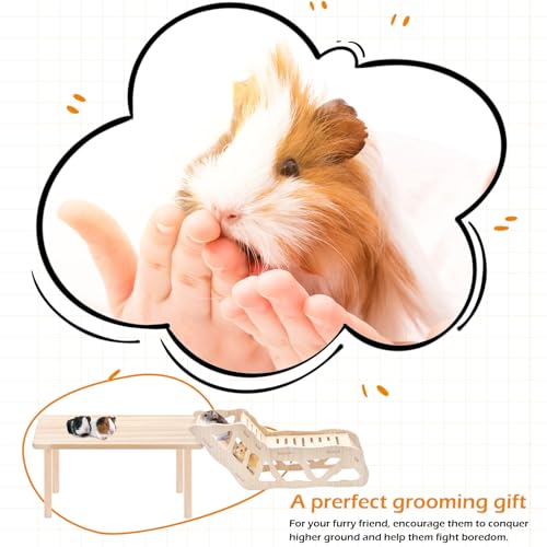 (2-piece Set) Hamster Game Wooden Platform, Tunnel Ladder Hidden Area Platform with Wooden Support Columns, Toy cage Accessories for Hamster Squirrels and Other Small Pets - Image 4