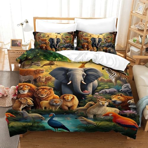 Housse de couette fermeture éclair jungle pour lit simple microfibre