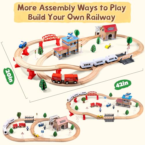 Elektrisches Holzeisenbahn-Spielzeugset für Kleinkinder, 88-teiliges Eisenbahnschienen-Spielzeug Jungen und Mädchen im Alter von 3, 4 und 5 Jahren.