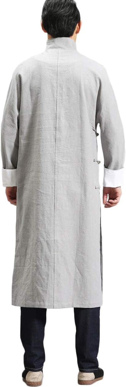 LUZU JUNU Men's Chinese Kung Fu Tai Chi uniforms Spring Autumn Long Jacket Linen Tang Style Overcoat