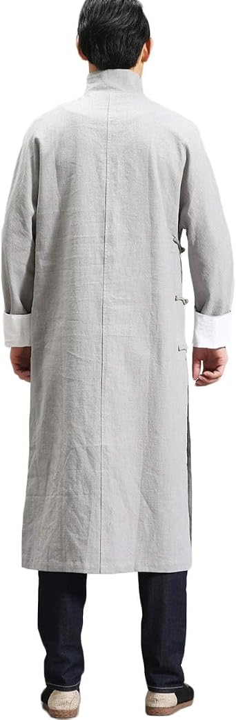 LUZU JUNU Men's Chinese Kung Fu Tai Chi uniforms Spring Autumn Long Jacket Linen Tang Style Overcoat