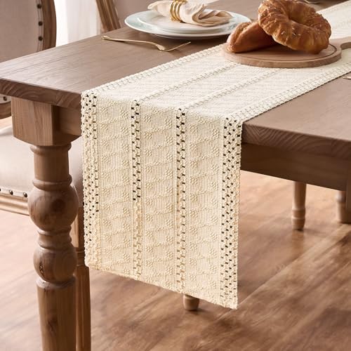 Runner da Tavolo Beige Iuta 30x183 Boho Elegante Modern Tovaglietta Centrotavola Shabby Runner Quadrato Juta Tortora Rettangolare Tavolo Moderno Centro Tavola Moderno per Soggiorno Camera da Letto