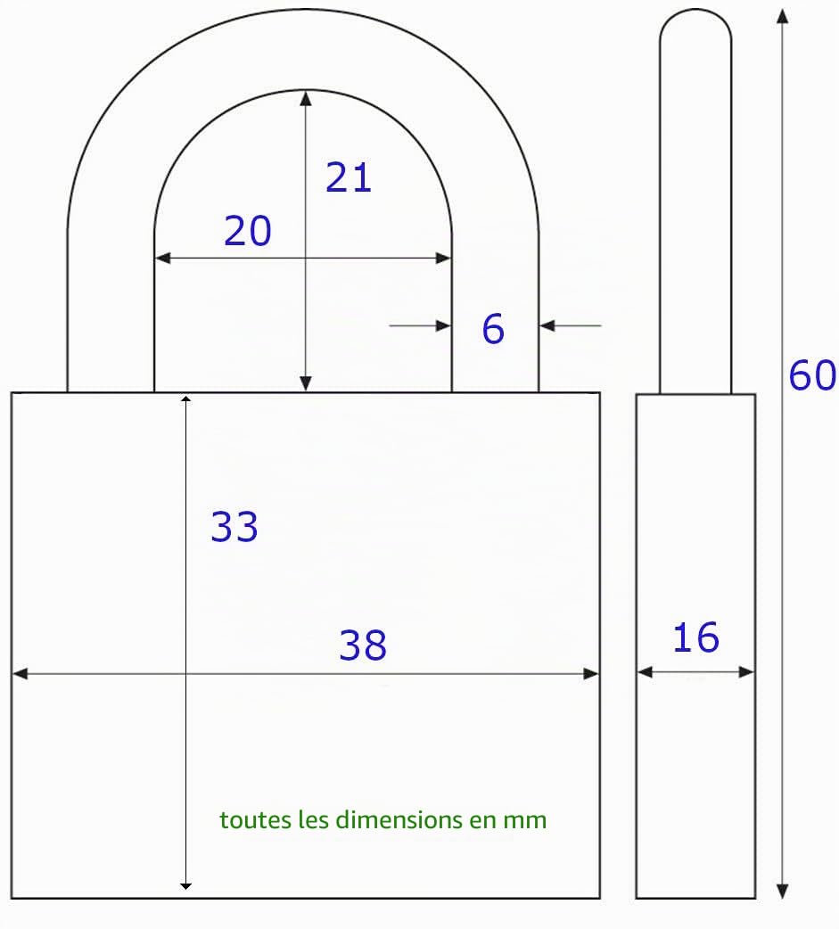 6 cadenas à combinaison – une clé pour tous - pratique et sûr - 36 autres clés de rechange, compatibles avec chacune des serrures à combinaison identique