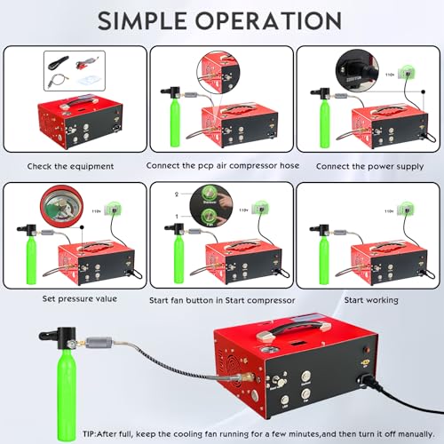 Image of PCP Air Compressor with Built-in Power Adapter, LED Light Auto-Shutoff 4500Psi /30Mpa Compatible with 110V /220V AC or 12V DC Ideal for Air Guns Paintball and Scuba Tank Inflation Pump