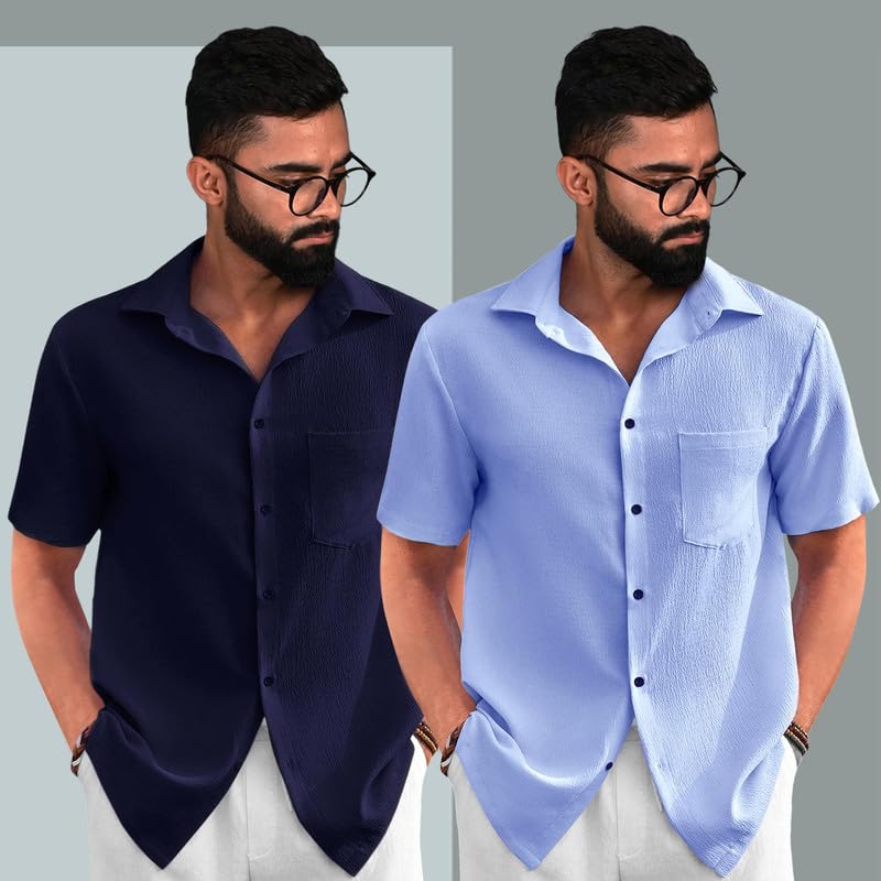 Image of Tee Projekt Solid Shirt for Men's ||Pop corn Shirt|| Solid Shirt for Men's|| Casual Shirt for Men||Half Sleeve Spread Collar Shirt for Men|| Pack of-2