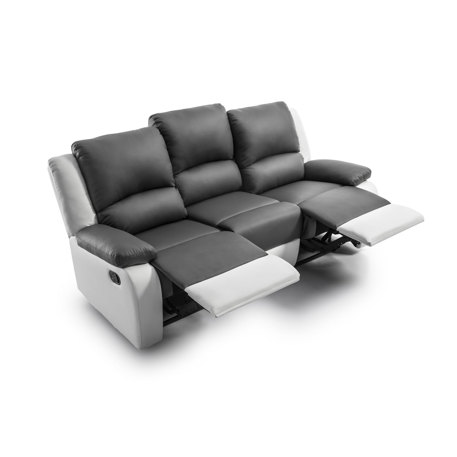 LOUNGITUDE - DETENTE - Canapé de Relaxation - Manuel - 3 Places - Inclinaison réglable - en Simili - Gris/Blanc -L193cm