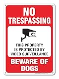 No Trespassing Sign, Video Surveillance Sign, Beware of Dog Sign, 10x14 Rust Free,40 Aluminum UV Printed, Easy to Mount Weather Resistant Long Lasting Ink Made in USA by SIGO SIGNS