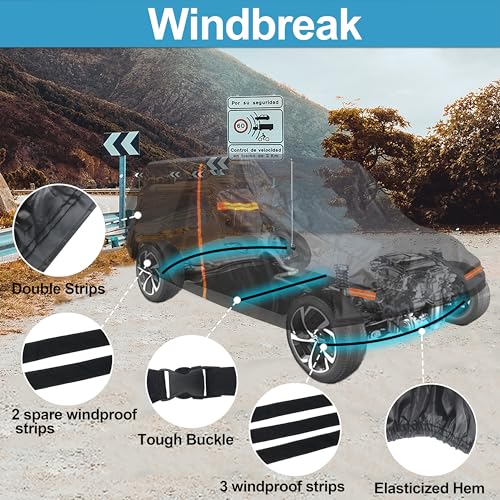 Image of for Jeep Wrangler Cover 2 Door Waterproof, Pu2000mm, UPF50+, Windproof, Dustproof, and Outdoor-Ready - Fits 2007-2021 Unlimited Sport /Sahara /Rubicon JK JL(Black)