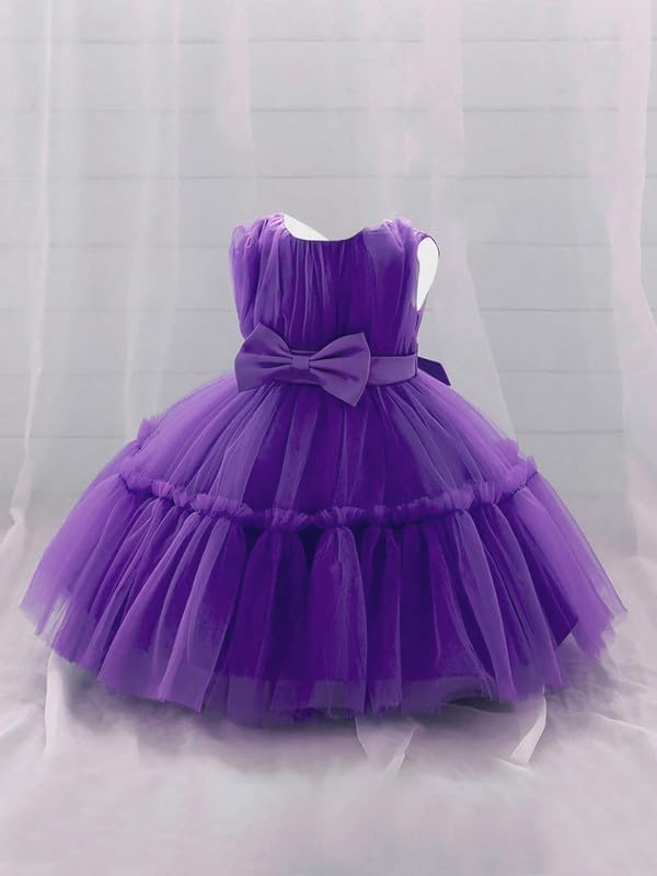Image of Niren Enterprise Buggu Net Flared Ruffle Pattern Sleeveless Baby Girl's Knee Length Frock