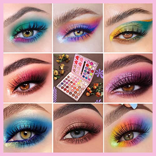 68 Colors Highly Pigmented Eyeshadow Palette With Brush Set Matte Shimmer Glitter Eye Shadow Pallet Rainbow Nude Eye Makeup Highlighter Contour Blush All In One Make Up Gift Kit #TOP2