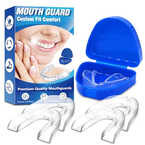 Mouth Guard for Teeth Grinding and Clenching 4 Pack Moldable Night Guards for Sleeping Reusable Dental Protector for Bruxism Adults & Kids with Travel Case
