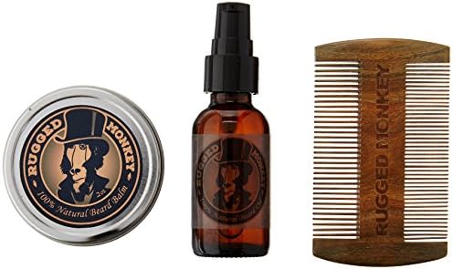 Complete Beard and Moustache Care Gift Pack with All Natural Balm, Oil, and Comb From Rugged Monkey Grooming