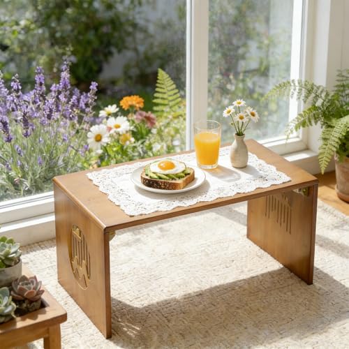 Table basse pliante portable bambou style japonais salon 80cm