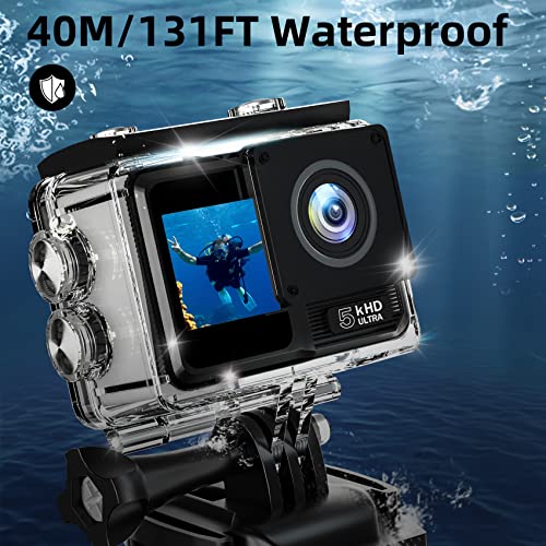 5K 24Mp Action Camera, Ultra Hd 131Ft Underwater Cameras With Dual Touch Screen, Waterproof Video Camera Wireless Microphone And Remote Control Sports Cameras With 64G Sd Card & Accessories Kit #TOP3