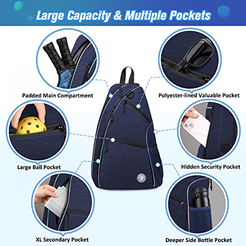 Gigapower Pickleball Bag | Men's And Women's Pickleball Backpack | Adjustable Sling Bag | Reversible Crossbody Sports Backpack With Colorful Light Reflective, Navy #TOP1