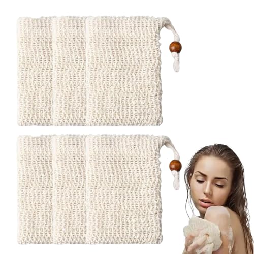 SGERUFZ 6 bolsas de jabón de sisal con cordón, bolsa de ahorro de jabón orgánico de fibra natural para ducha, soporte de barra de jabón para jabones de secado espumoso, estuche de viaje para jabón