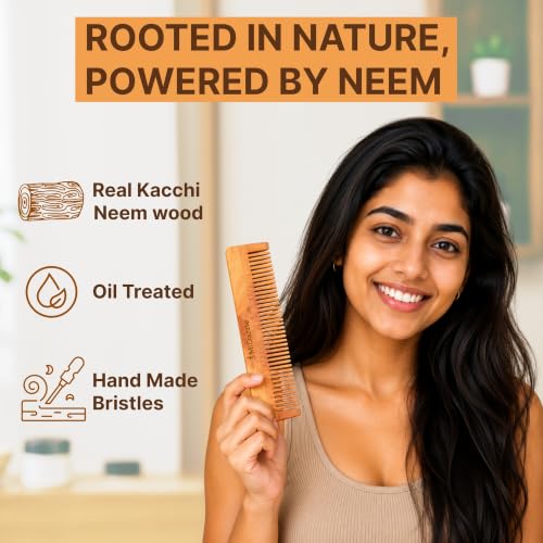 Image of Midazzle Kacchi Neem Wooden Comb with Free natural Loofah