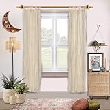 TARAN LIVING Sheer Crinkle Curtain Panel Set of 2, 100% Washable Cotton Window Treatment Rod Pocket Curtain Panels for Kitchen, Bedroom and Living Room - Off White, Door - 42'x84'