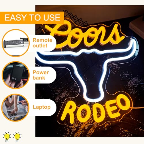 Image of Cowboy Neon Sign Western Rodeo Bull Skull Neon Sign, Dimmable LED Wall Cow Skull Light Sign for Beer Bar Club Man Cave Friends Colleague Gifts(13.1 x 12.5in)